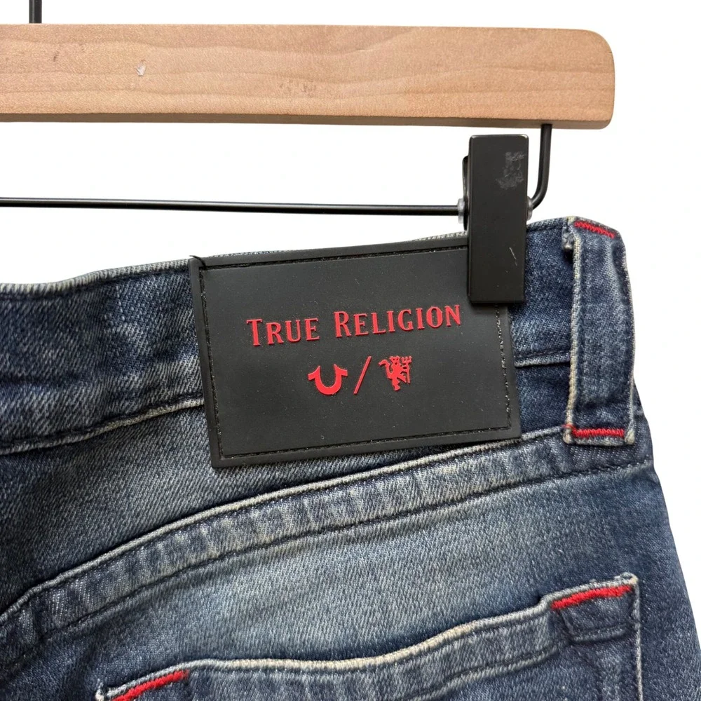 True Religion Manchester United Distressed Slim Moto Jeans‎ Dark Wash Mens 30